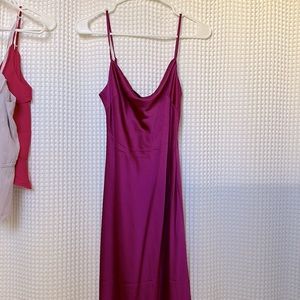 Purple satin cowl neck midi slip dress. Size small